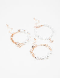 Rose Gold Pearl, Chain & Butterfly Toggle Bracelets 3-Pack - link has visual effect only