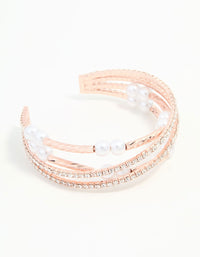 Rose Gold Pearl Long Beaded Stretch Wrist Cuff - link has visual effect only