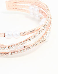 Rose Gold Pearl Long Beaded Stretch Wrist Cuff - link has visual effect only