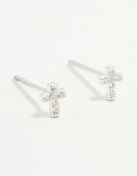 Sterling Silver Mini Cubic Zirconia Cross Stud Earrings - link has visual effect only