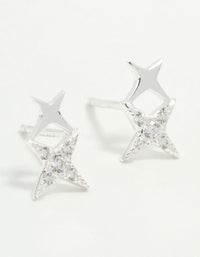 Sterling Silver Cubic Zirconia Double Star Stud Earrings - link has visual effect only