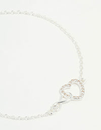 Sterling Silver Infinity & Cubic Zirconia Heart Link Bracelet - link has visual effect only