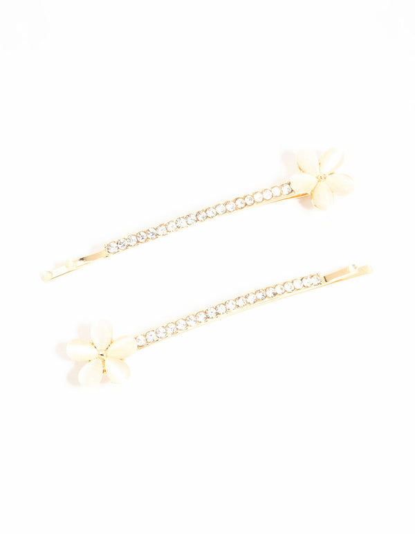 Gold Pave Diamante Flower Slides 2-Pack