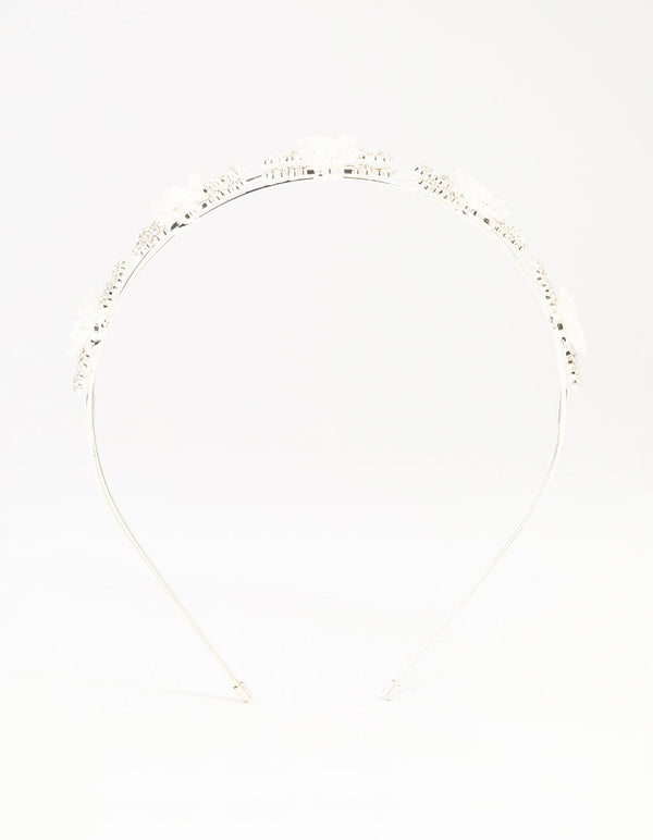 Silver Mini Crystal Flower Double Headband