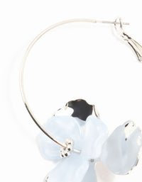 Rhodium & Blue Flower Hoop Drop Earrings - link has visual effect only