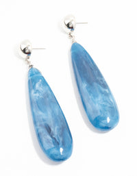 Blue Marble Long Silver Drop Earrings - link has visual effect only