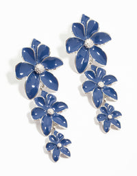 Rhodium Blue Flowers Drop Earrings - link has visual effect only