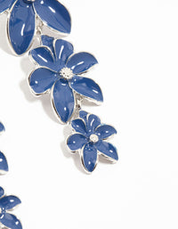 Rhodium Blue Flowers Drop Earrings - link has visual effect only