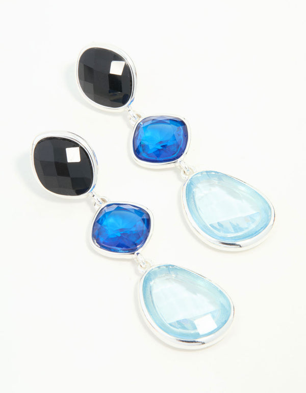 Mixed Shape Blue & Black Diamante Drop Earrings