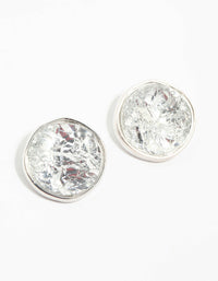 Large Rhodium Crinkle Circle Stud Earrings - link has visual effect only