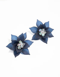 Large Blue Beaded Center Flower Stud Earrings - link has visual effect only