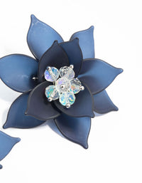 Large Blue Beaded Center Flower Stud Earrings - link has visual effect only