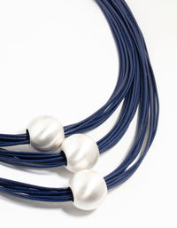 Blue Wax Cord Trio Silver Ball Necklace - link has visual effect only