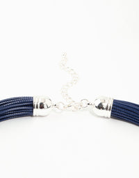 Blue Wax Cord Trio Silver Ball Necklace - link has visual effect only