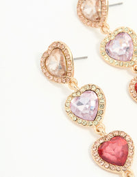 Red & Pink Diamante Heart Teardrop Gold Earrings - link has visual effect only