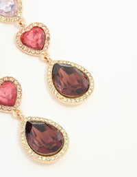 Red & Pink Diamante Heart Teardrop Gold Earrings - link has visual effect only