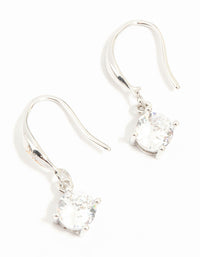 Rhodium Round Cubic Zirconia Drop Earrings - link has visual effect only