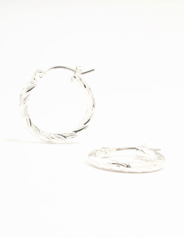 Silver Twisted Small Hoop Earrings