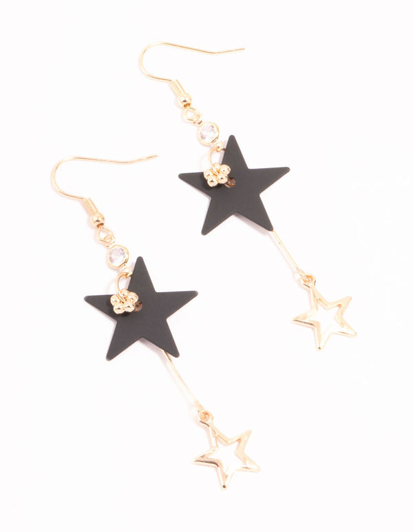 Gold & Black Stars Drop Earrings