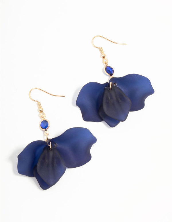 Blue Acrylic Petal & Stone Drop Earrings