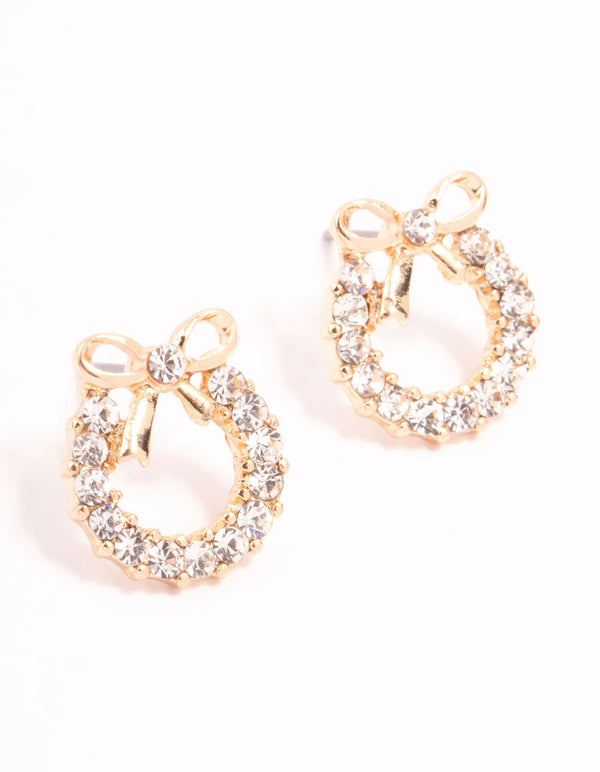 Diamante Wreath Gold Stud Earrings