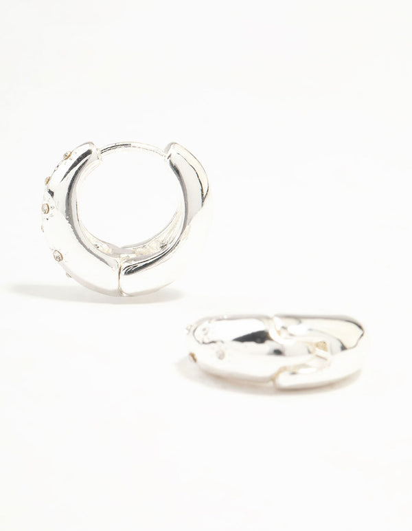 Silver Diamante Clicker Huggie Earrings