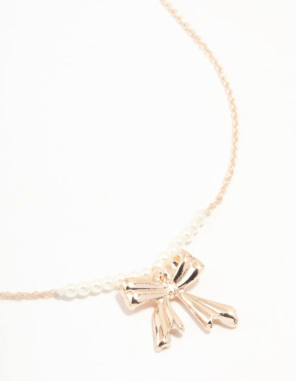 Rose Gold Pearl Bow Necklace