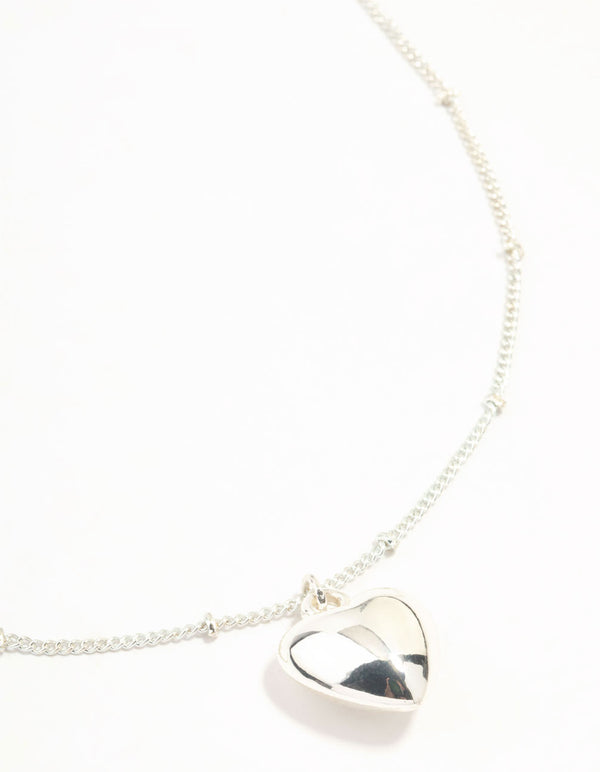 Silver Puffy Heart Ball Chain Necklace