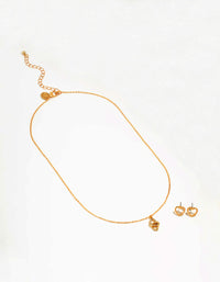 Gold Link Heart Diamante Necklace & Earrings Set - link has visual effect only