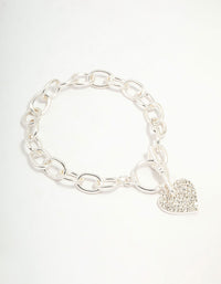 Diamante Heart Silver T & O Bracelet - link has visual effect only