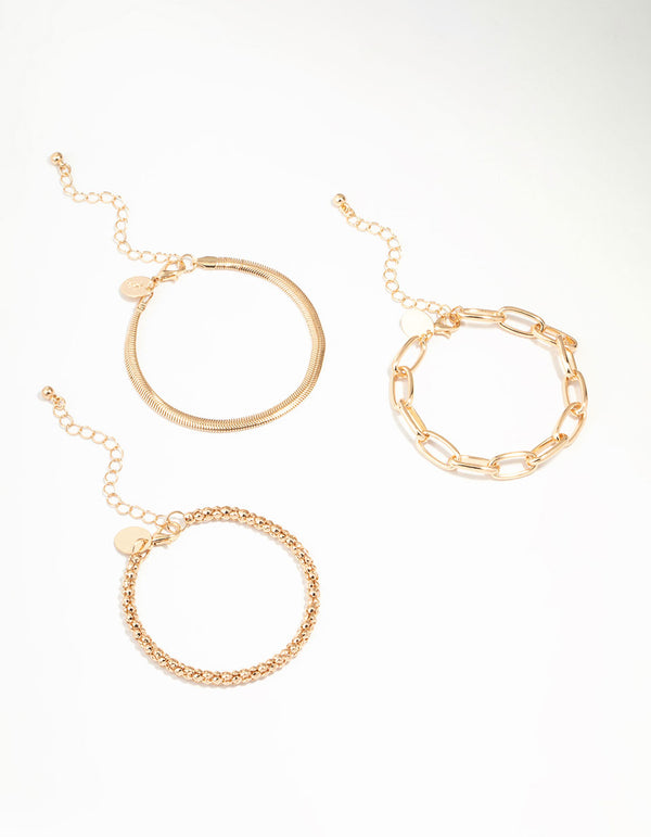 Gold Mixed Chain Bracelets 3-Pack