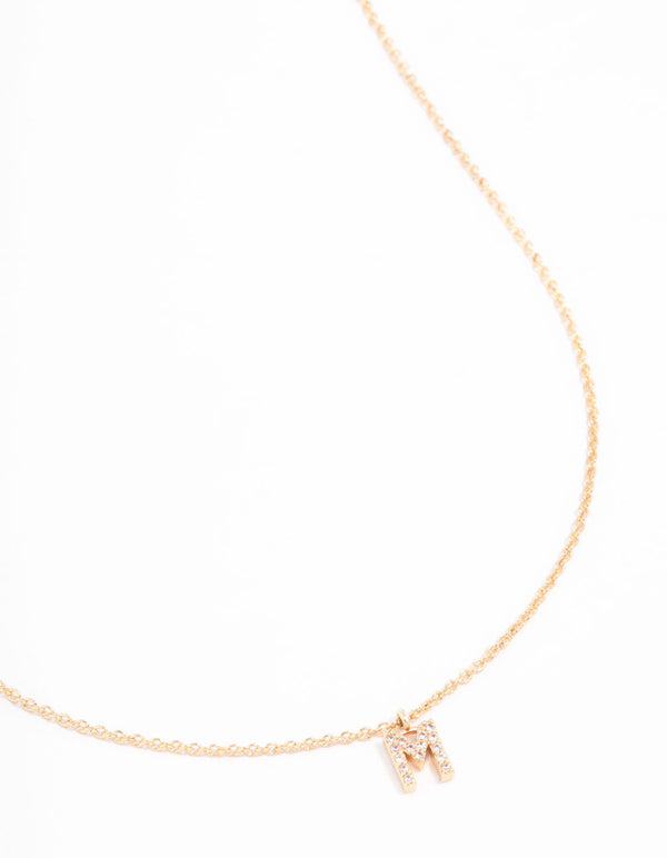 Gold Plated Cubic Zirconia Letter M  Necklace