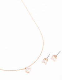 Cubic Zirconia Gold Necklace & Stud Earrings Set - link has visual effect only