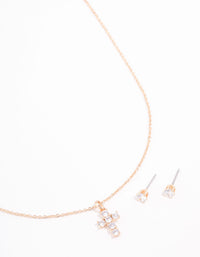 Cubic Zirconia Gold Cross Necklace & Earring Set - link has visual effect only