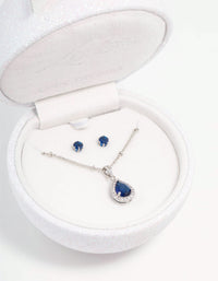 Blue Cubic Zirconia Rhodium Necklace & Stud Earrings Set - link has visual effect only