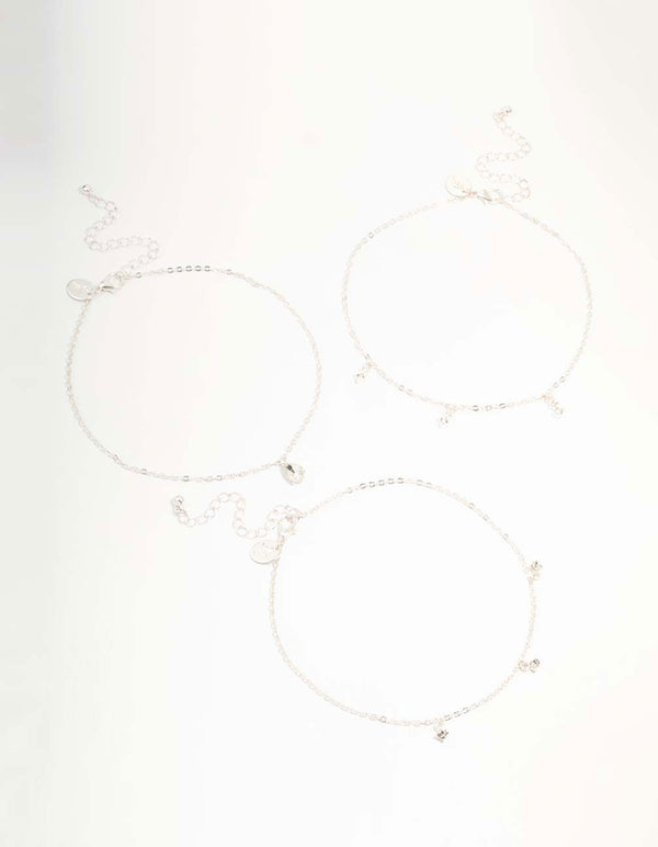 Silver Diamante Droplet Choker Necklaces 3-Pack