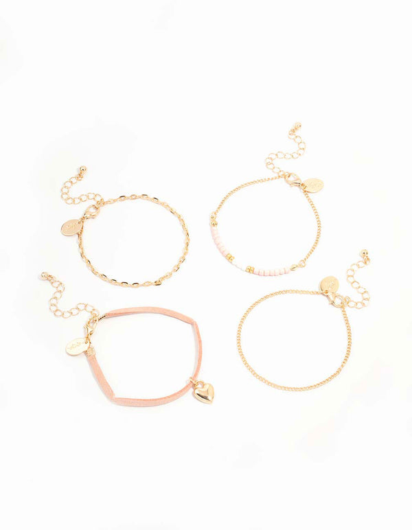 Gold & Pink Heart Beaded Bracelets 4-Pack