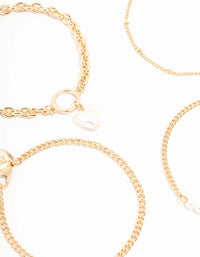 Gold Pearl & Chain Toggle Bracelets 4-Pack - link has visual effect only