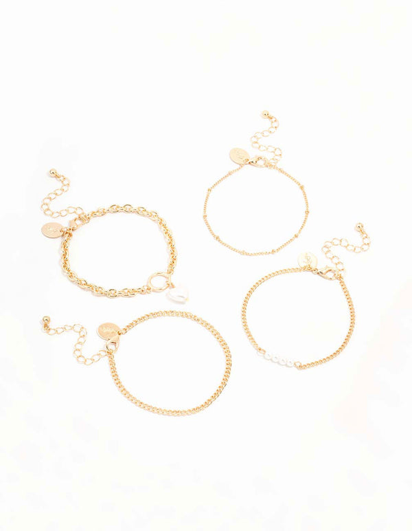 Gold Pearl & Chain Toggle Bracelets 4-Pack