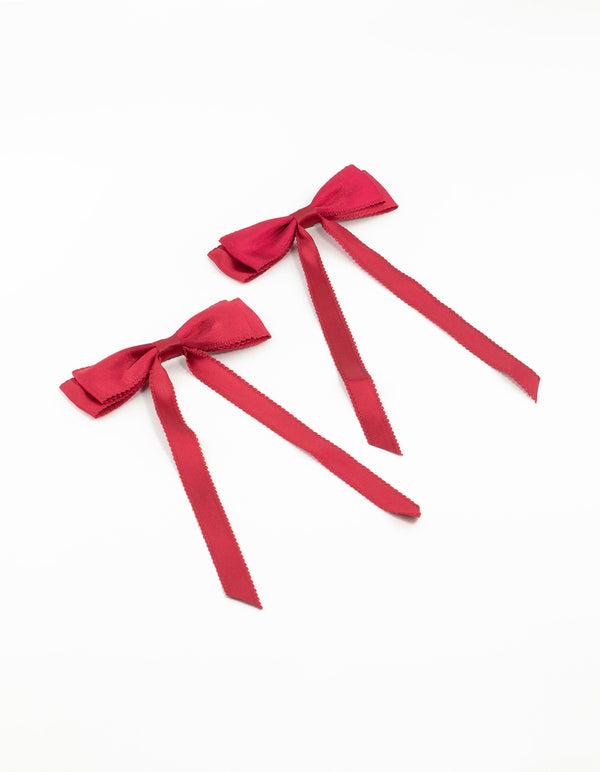 Red Satin Fabric Scalloped Bows 2-Pack