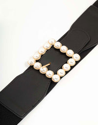 Black Fabric & Pearl Buckle Stretch Belt - link has visual effect only