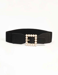 Black Fabric & Pearl Buckle Stretch Belt - link has visual effect only