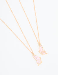 Pink Butterfly Gold Necklaces 2-Pack - link has visual effect only