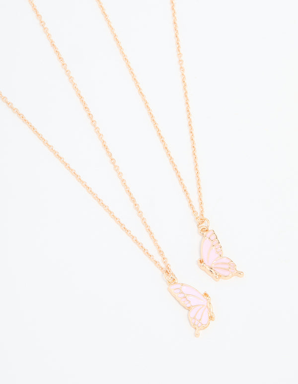 Pink Butterfly Gold Necklaces 2-Pack