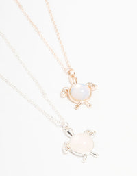 Mixed Metals Semi-Precious Turtle Necklaces 2-Pack - link has visual effect only