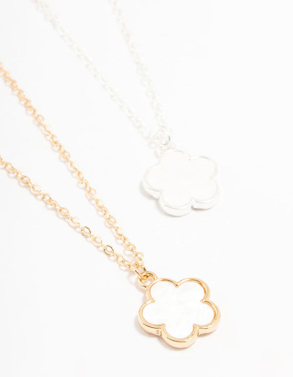 Mixed Metals Flower Necklaces 2-Pack