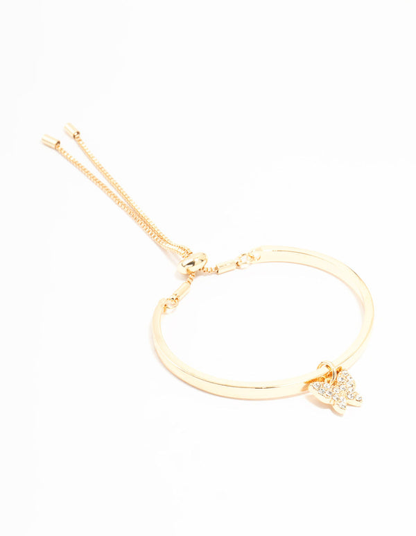 Gold Diamante Butterfly Charm Bangle Toggle Bangle