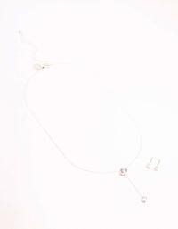 Silver Diamante Y-Necklace & Stud Earrings Set - link has visual effect only