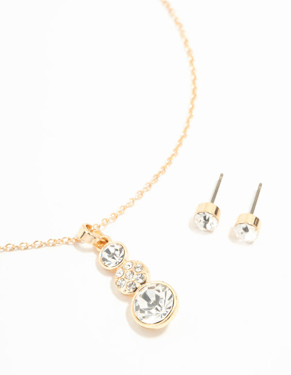 Gold Diamante Drop Necklace & Stud Earrings Set