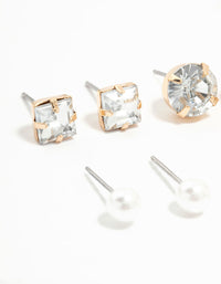 Gold Hoop & Diamante Stud Earrings 8-Pack - link has visual effect only